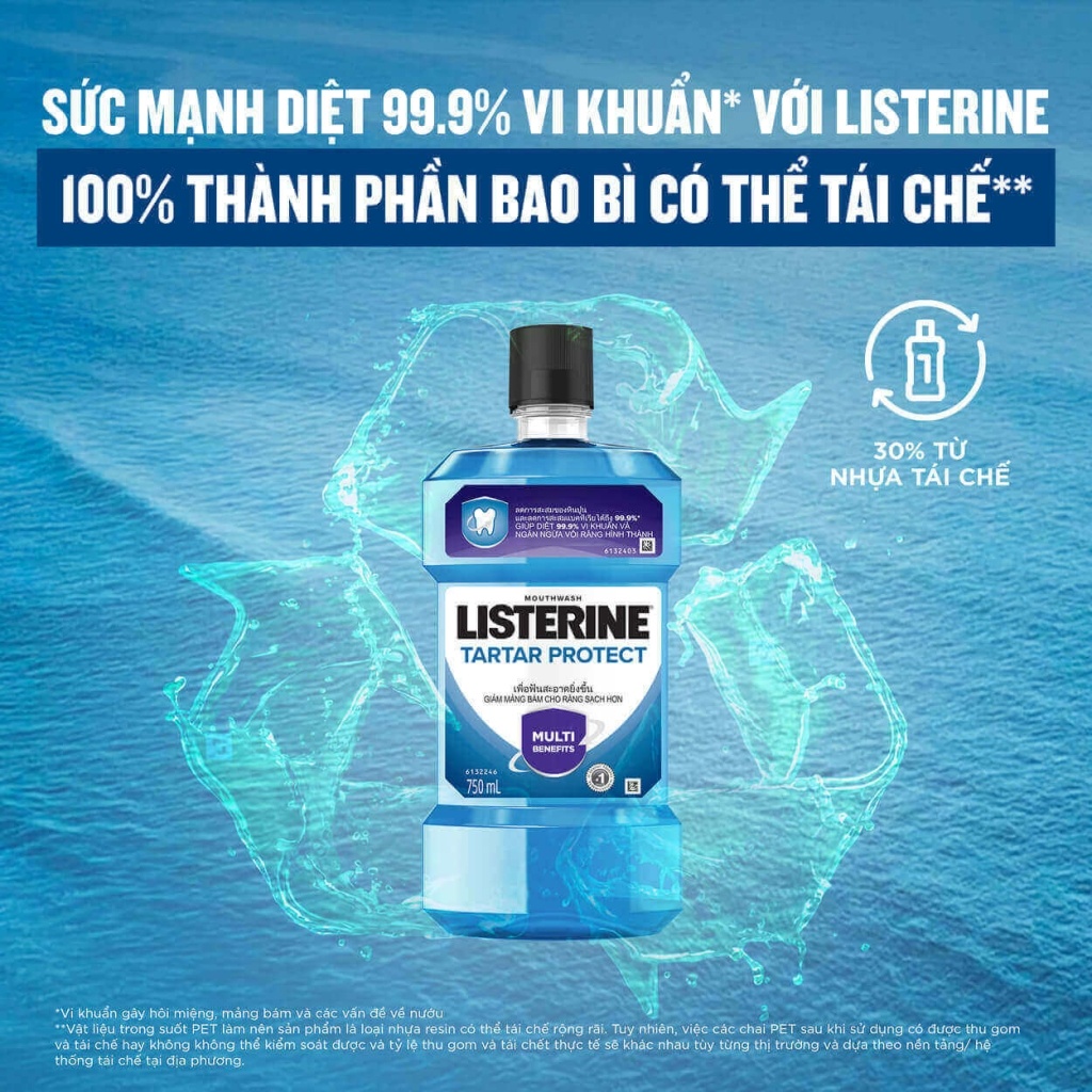 Nước súc miệng Listerine Cool Mint Total Care Sensitive 250/750ml cho răng nhạy cảm