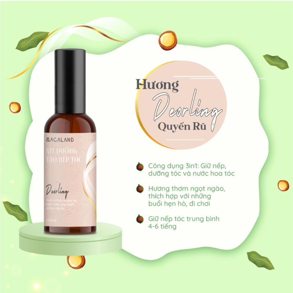 Xịt dưỡng tóc Macaland 100ml giữ nếp tóc lưu hương nước hoa