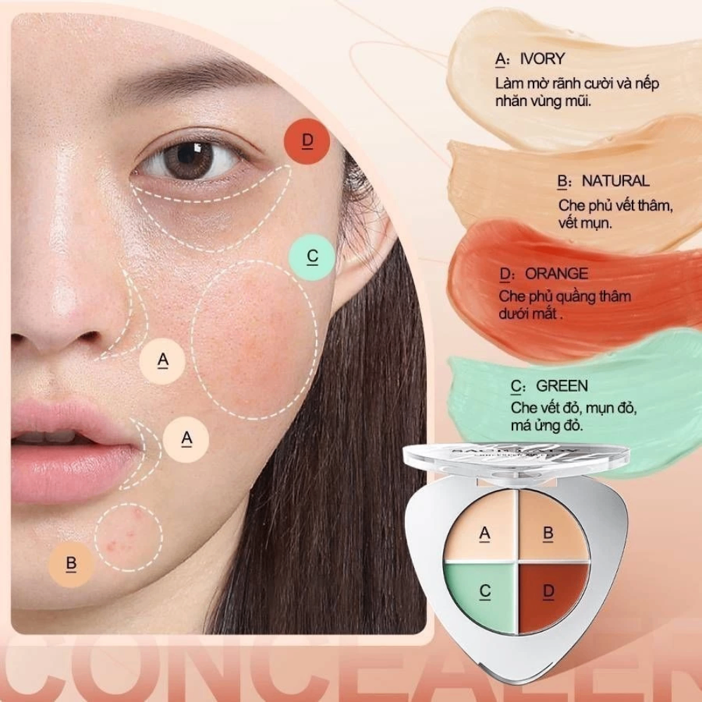 Bảng triệt sắc 4 ô Sace Lady Pro Zone Concealer Patette 5.6g giúp hiệu chỉnh màu da bám lâu