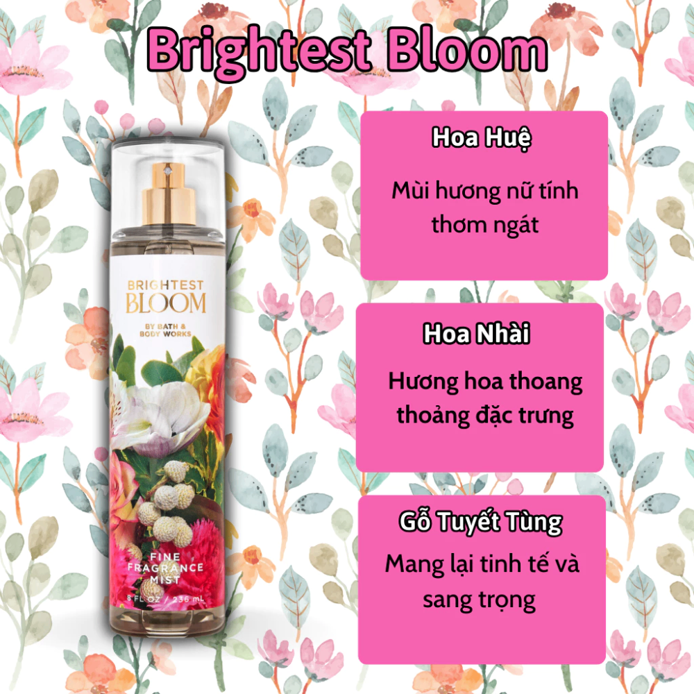 Xịt thơm Bath & Body Works 236ml với mùi hương ngọt ngào, mát dịu, nhẹ nhàng phù hợp cho mọi lứa tuổi