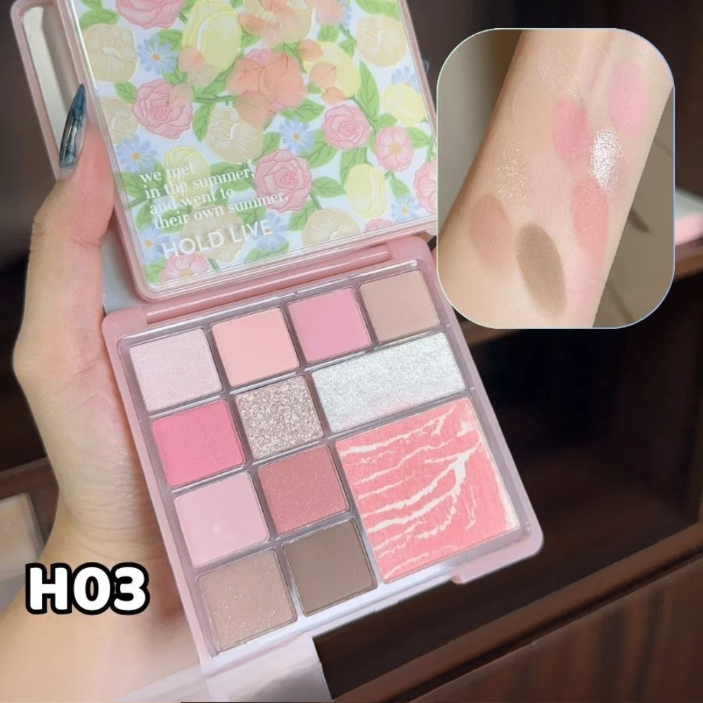 Phấn mắt 12 ô Hold Live Floral Color Pink Mist 15g chất phấn mịn dễ tán bền màu