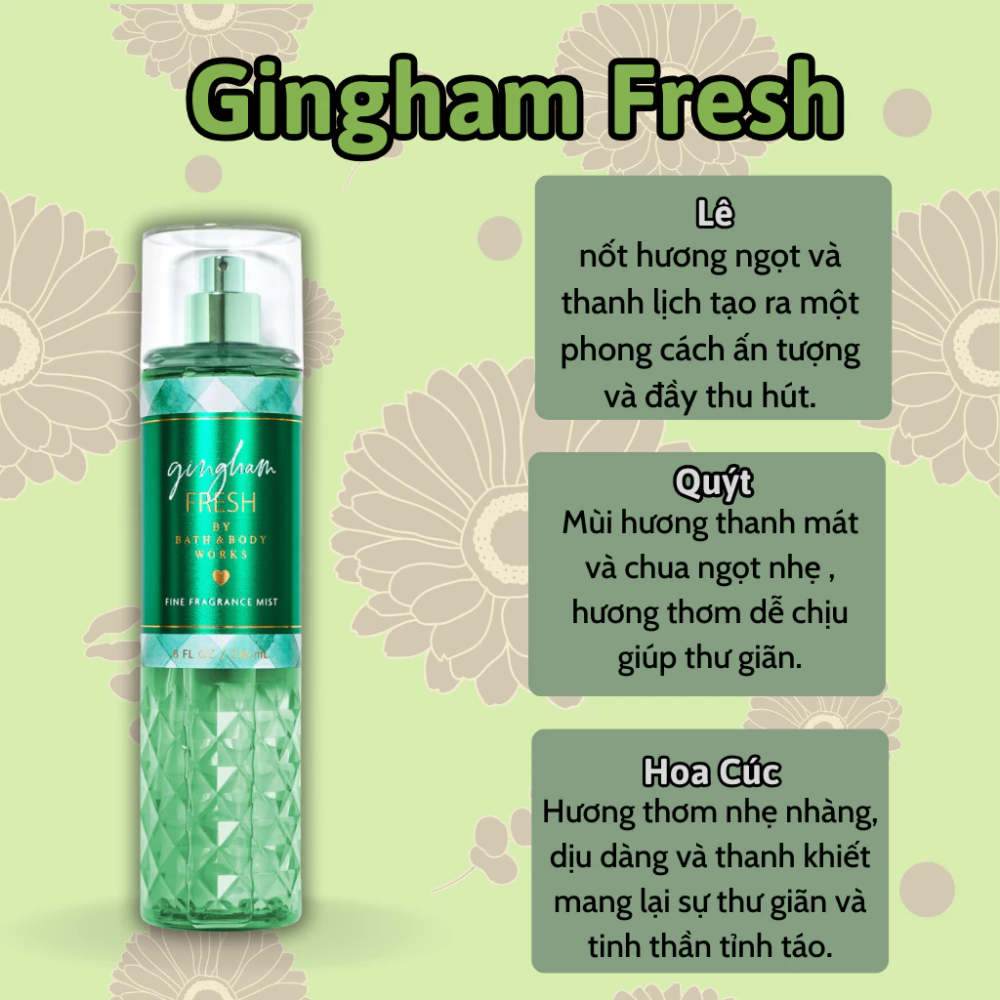 Xịt thơm Bath & Body Works 236ml với mùi hương ngọt ngào, mát dịu, nhẹ nhàng phù hợp cho mọi lứa tuổi