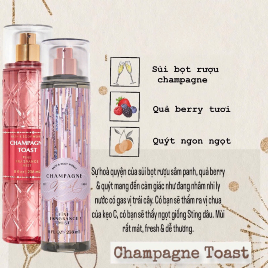 Xịt thơm Bath & Body Works 236ml với mùi hương ngọt ngào, mát dịu, nhẹ nhàng phù hợp cho mọi lứa tuổi