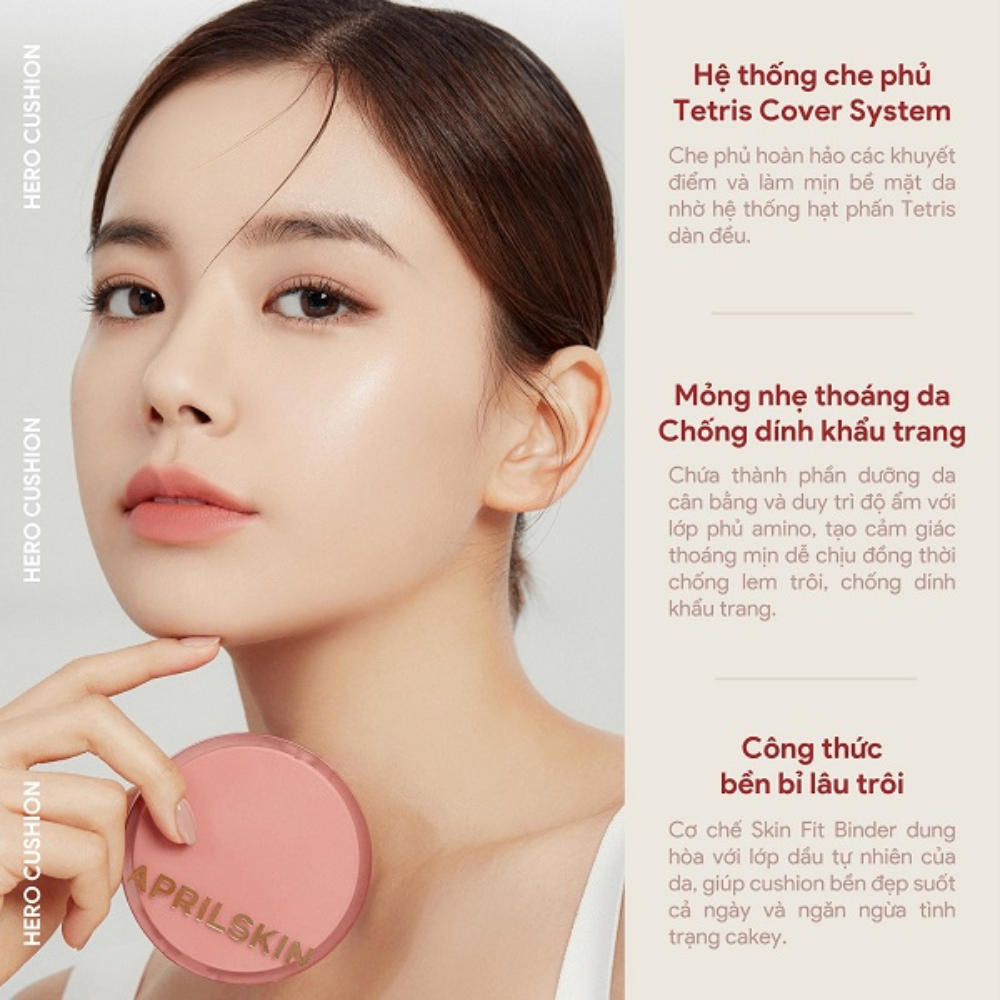 Phấn nước Aprilskin Hero Cushion 12g che phủ hoàn hảo bền màu suốt cả ngày