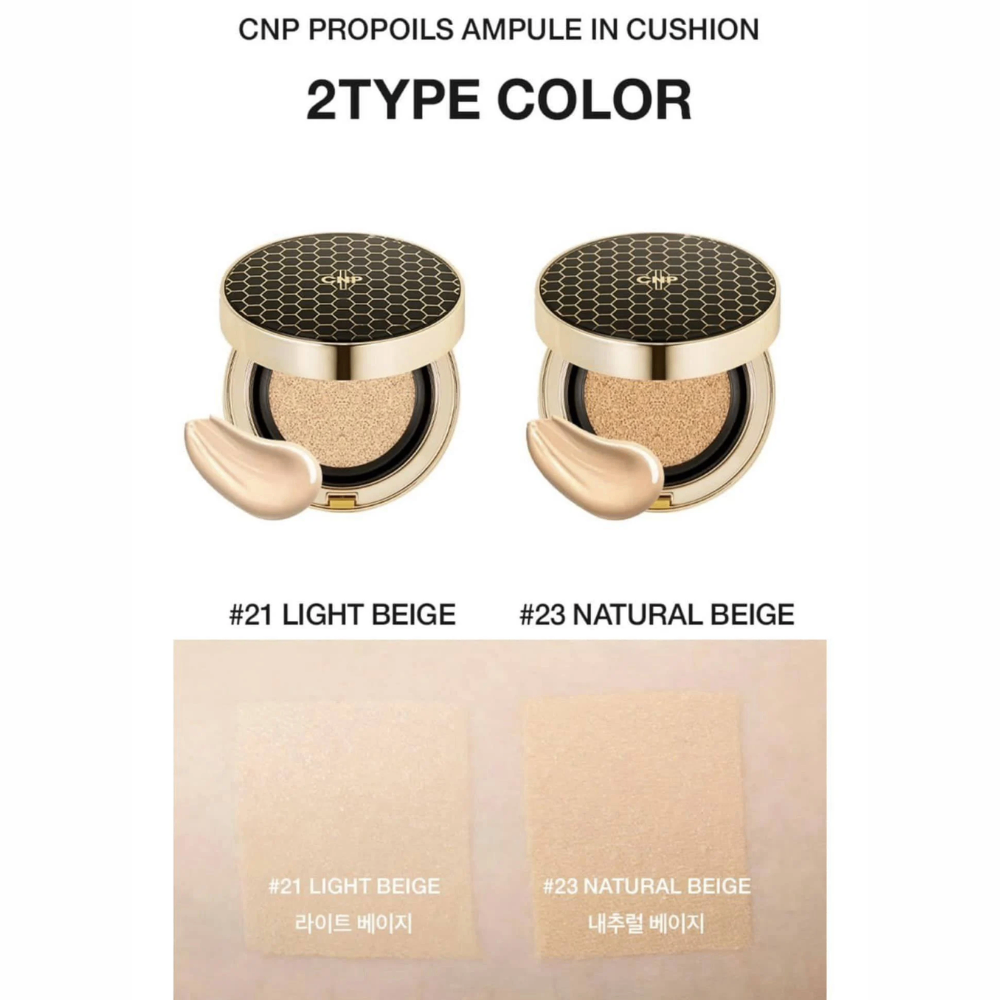 Phấn nước CNP Laboratory Propolis Ampule In Cushion SPF50+ PA+++ 15g (kèm lõi) che phủ hoàn hảo lớp nền tự nhiên
