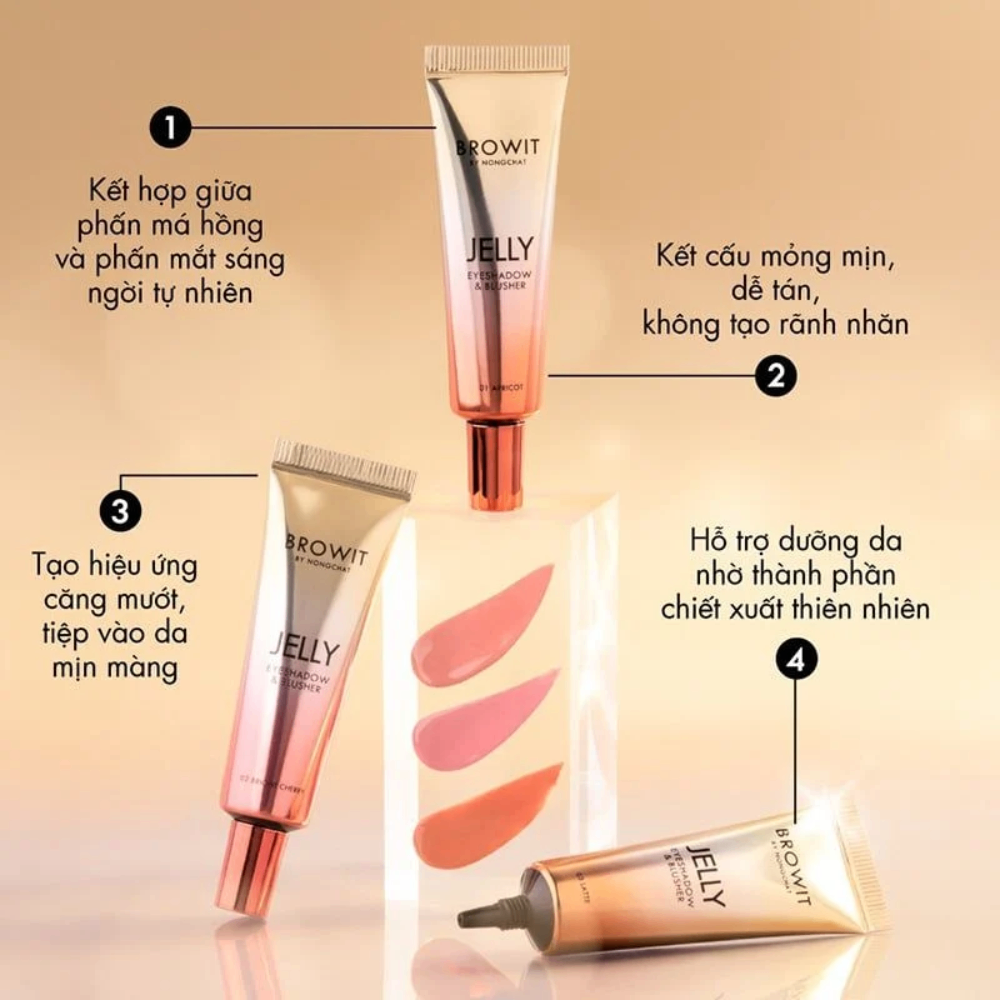 Má hồng kem & phấn mắt Browit By Nongchat Jelly Eyeshadow & Blusher 10g kết cấu lỏng nhẹ dễ tán