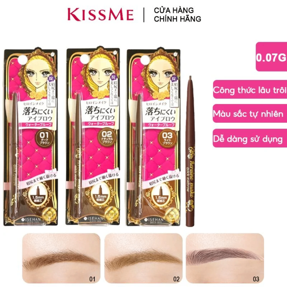 Chì kẻ mày Kiss me Heroine Make Quick Eyebrow 0.07g siêu mảnh sắc nét lâu trôi