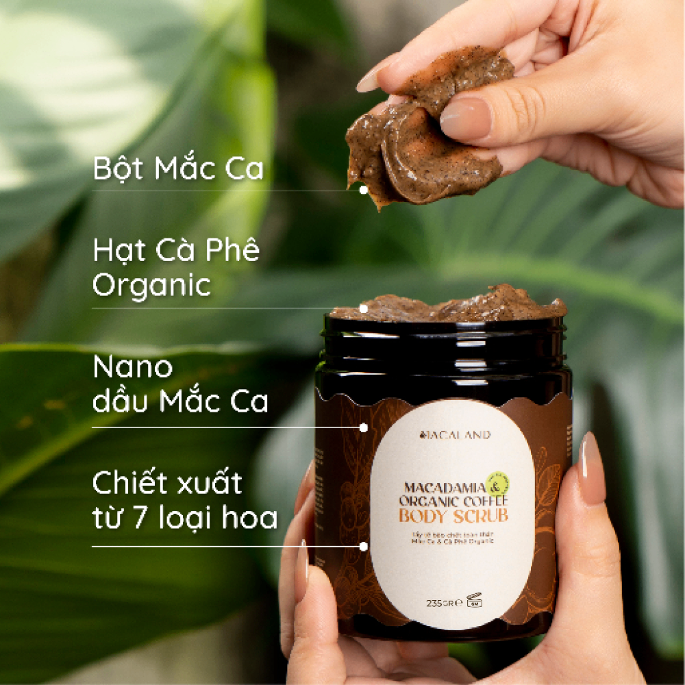 Tẩy da chết body Macaland Macadamia & Organic Coffee 235g dưỡng ẩm chăm sóc sáng da