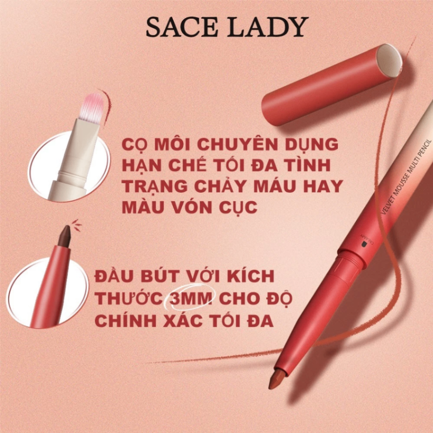 Chì kẻ viền môi Sace Lady Velvet Mousse Multi Pencil Shade 0.2g kết cấu mịn lì dễ tán