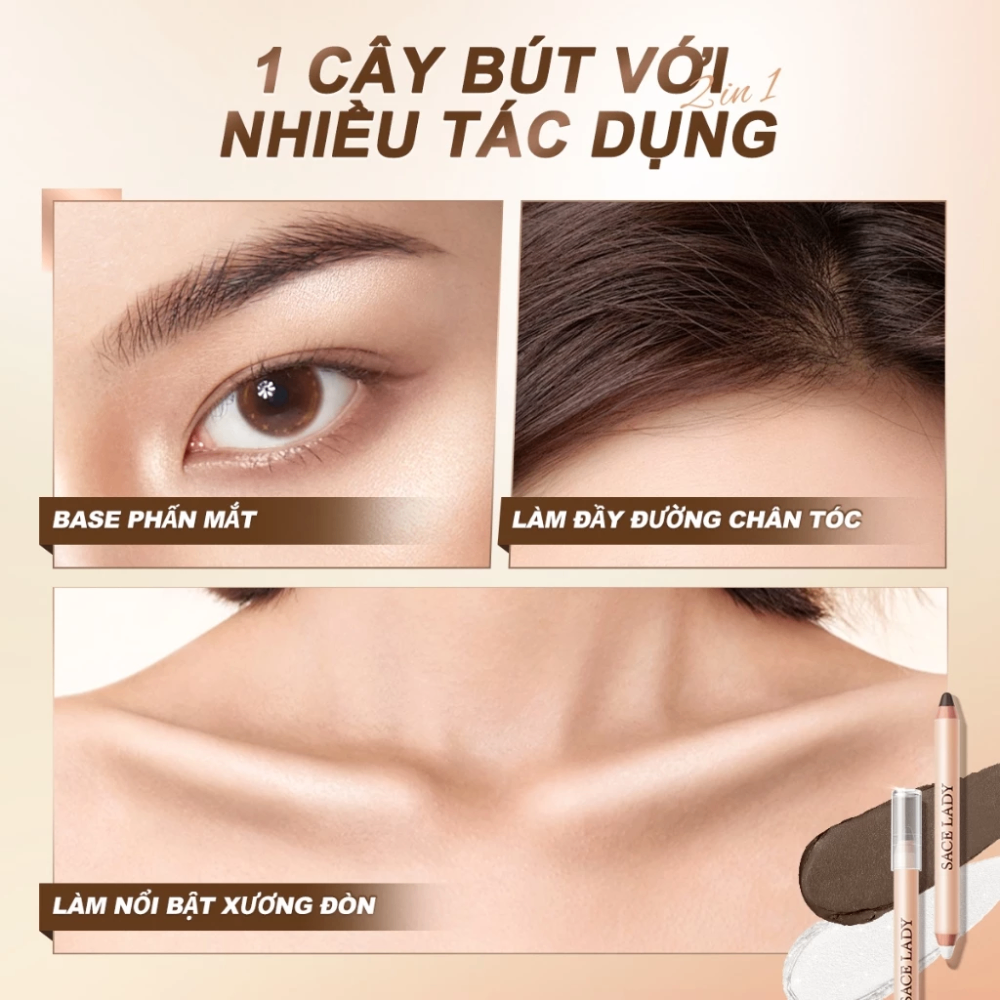 Bút tạo khối Sace Lady hai đầu SL274 3.2g trang điểm mượt mà tự nhiên