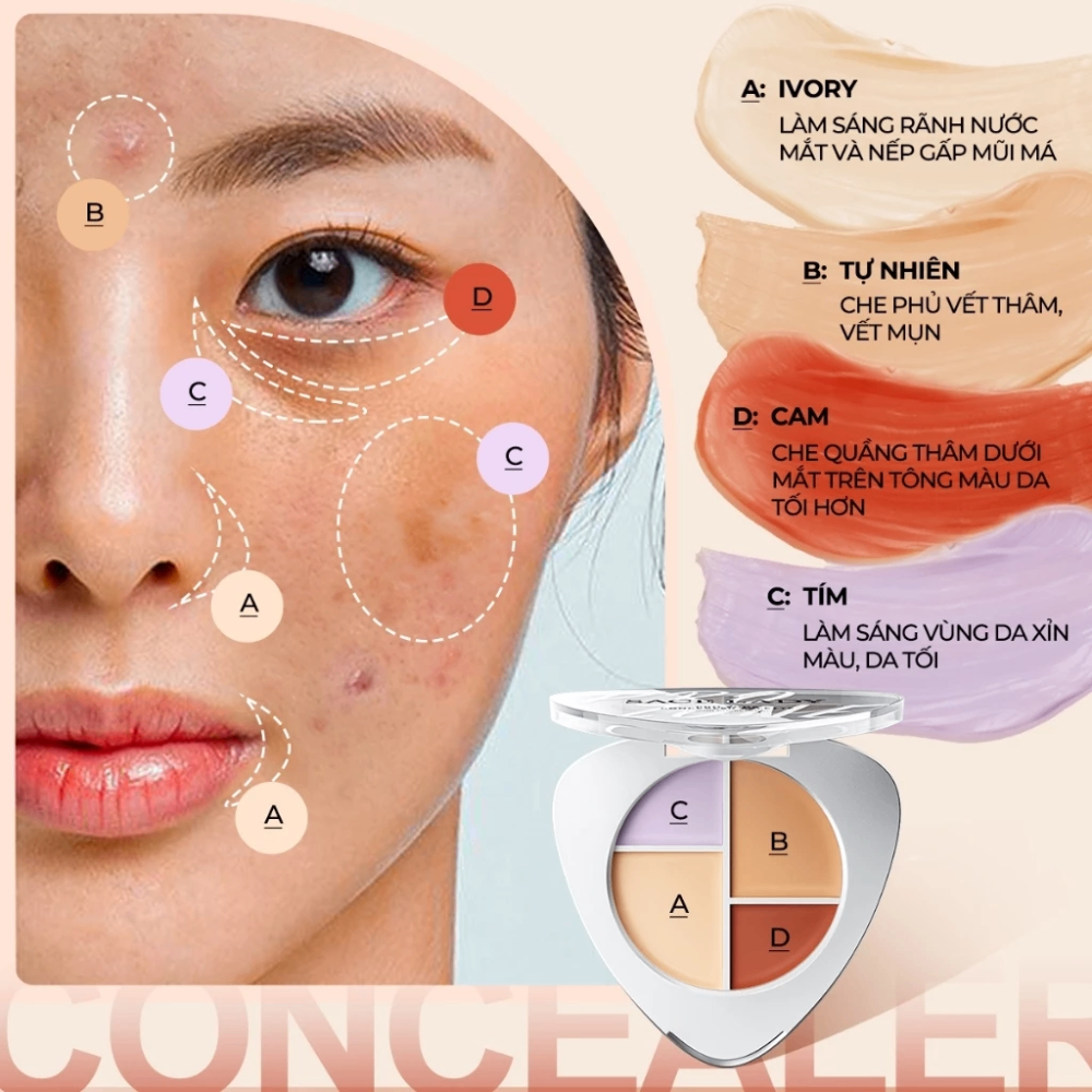 Bảng triệt sắc 4 ô Sace Lady Pro Zone Concealer Patette 5.6g giúp hiệu chỉnh màu da bám lâu