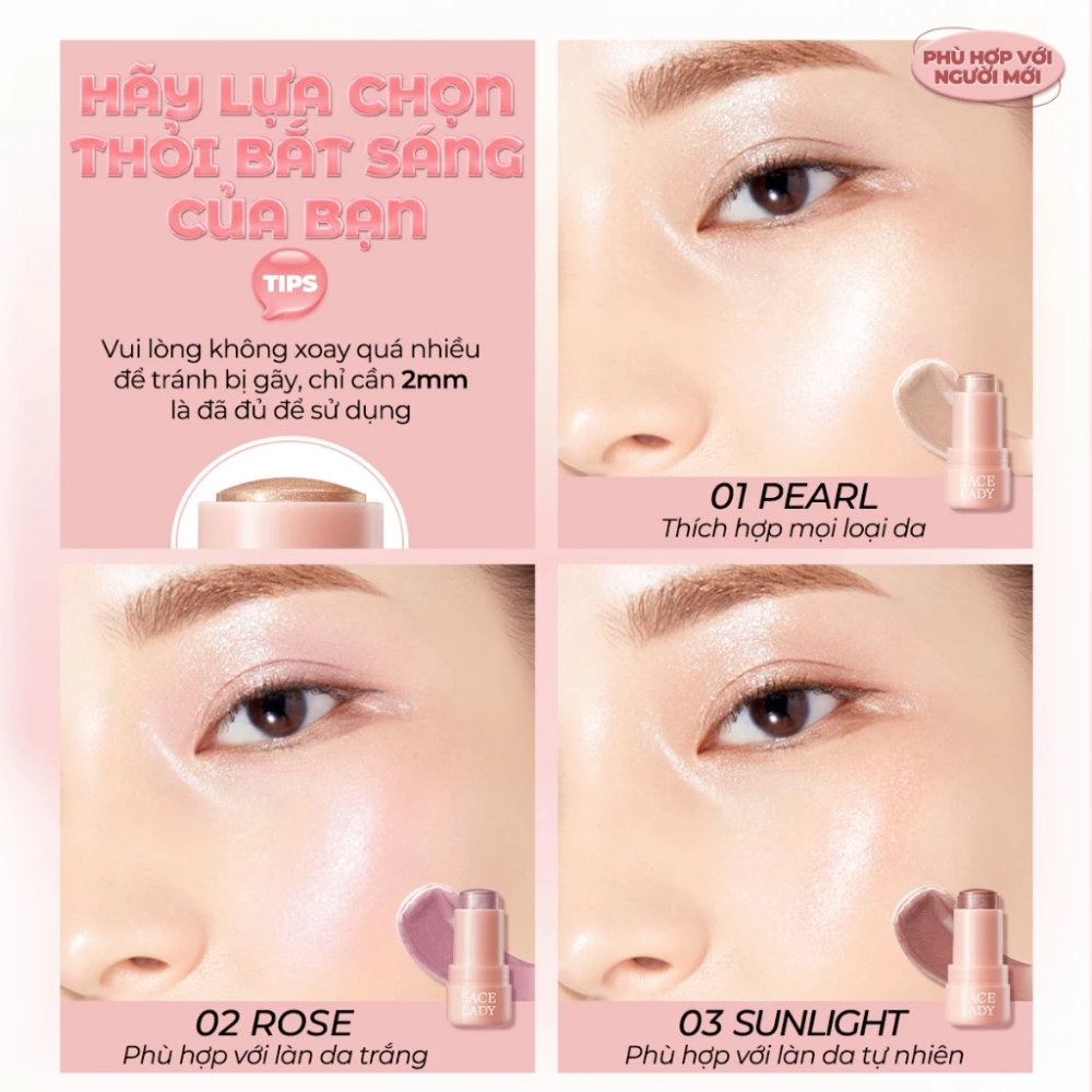 Thỏi bắt sáng Sace Lady Cooling Jelly Highlighter Stick 8g kết cấu thạch lâu trôi