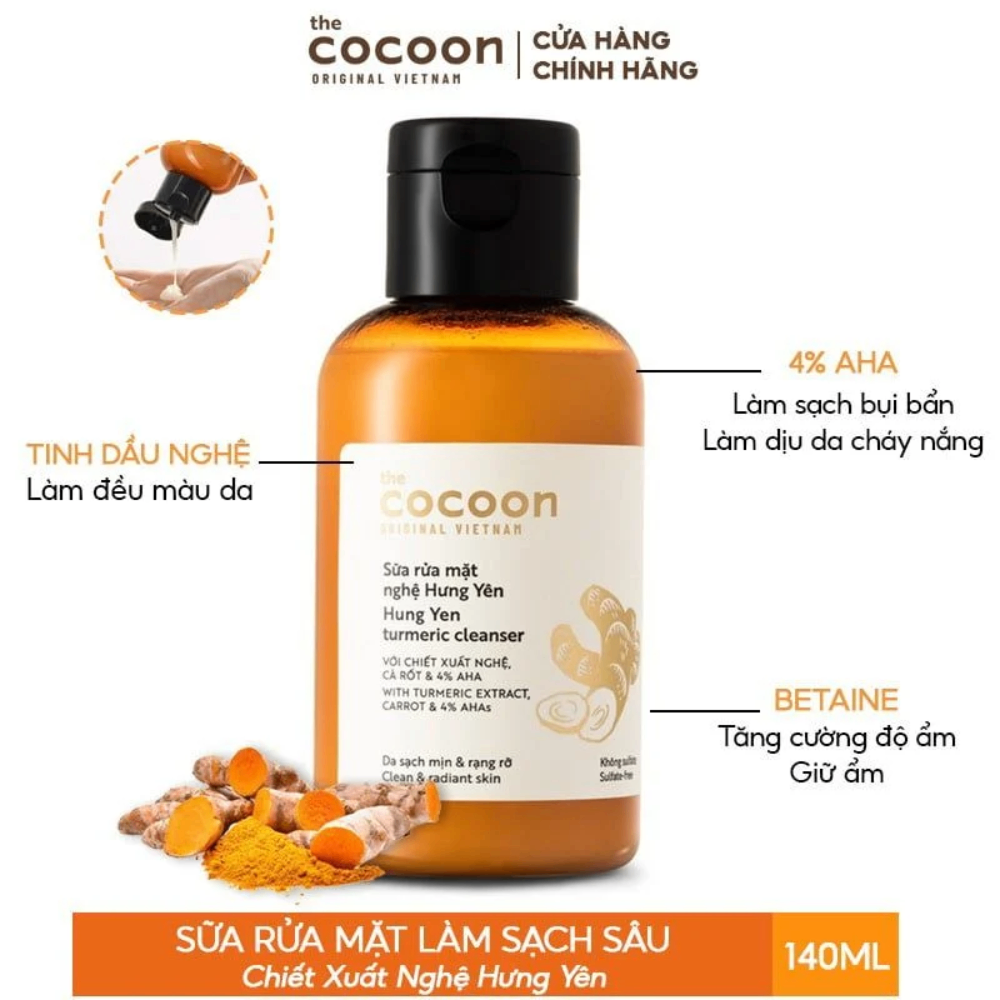 Sữa rửa mặt nghệ Hưng Yên Cocoon turmeric cleanser 140/310ml loại bỏ bụi bẩn, làm sáng da