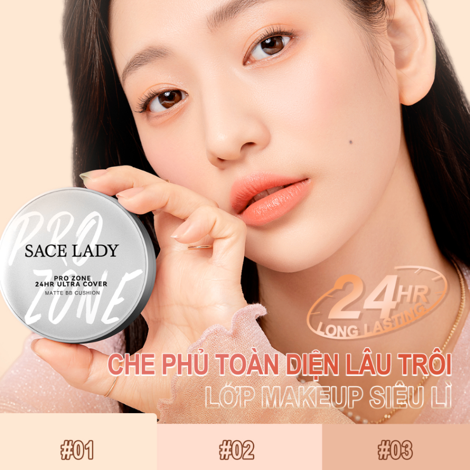 Phấn nước Sace Lady Pro Zone 24Hr Ultra Cover Matte BB Cushion 10g kiểm soát dầu lâu trôi