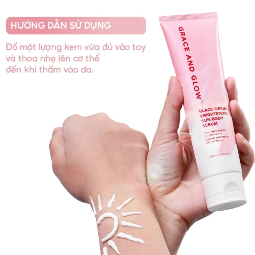 Dưỡng thể chống nắng Grace and Glow Black Opium Brightening Sun Body Serum 100ml làm sáng bảo vệ da hiệu quả