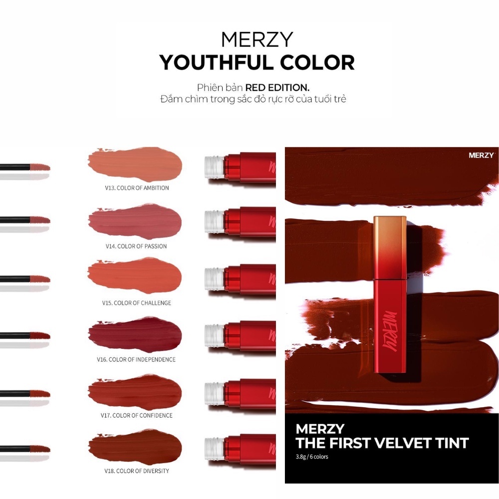 Son kem lì Merzy The First Velvet Tint Season 3- Red Edition 5g lên màu chuẩn lâu trôi