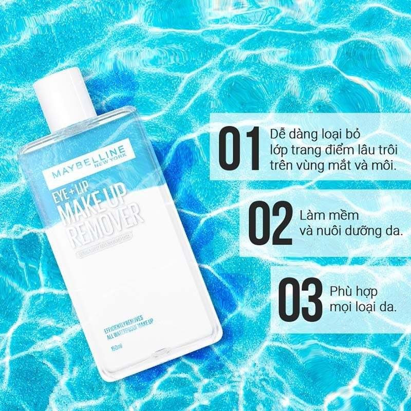 Nước tẩy trang mắt môi Maybelline 40/150ml sạch sâu lớp trang điểm