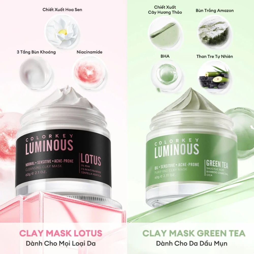 Mặt nạ kem bùn trà xanh Colorkey Luminous Green Tea Purifying Clay Mask 60g dành cho da dầu mụn