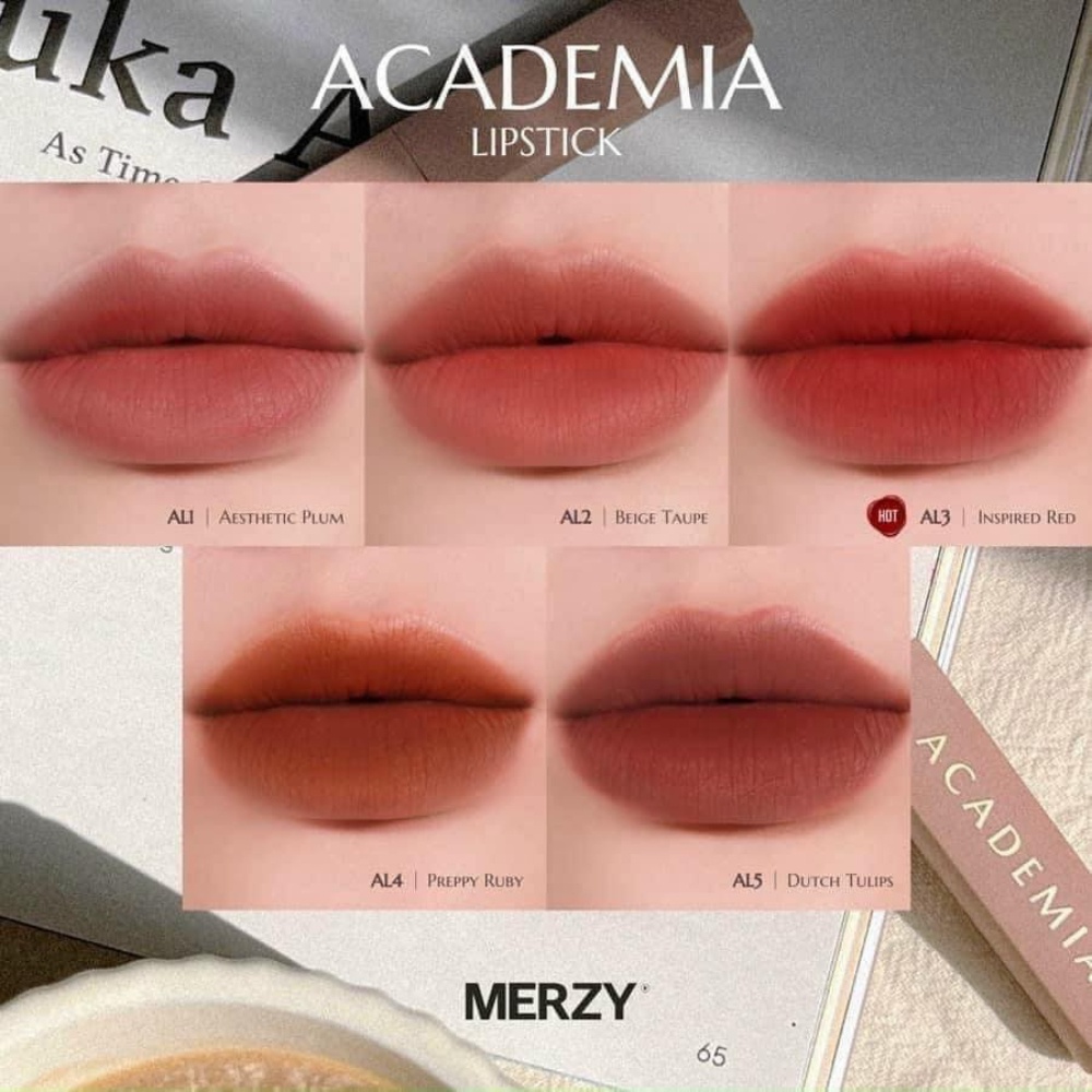 Son thỏi lì Merzy Academia Cotton Lipstick 1.8g lên màu chuẩn, mịn mượt nhẹ môi