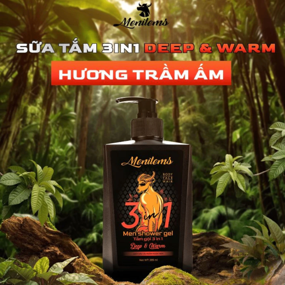 Sữa tắm gội Menitems Men Shower Gel 285ml giảm mụn lưng làm sạch sâu