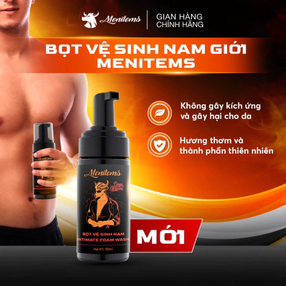 Bọt vệ sinh nam Menitems Intimate Foam Wash 100ml làm sạch dịu nhẹ hỗ trợ loại bỏ mùi hôi