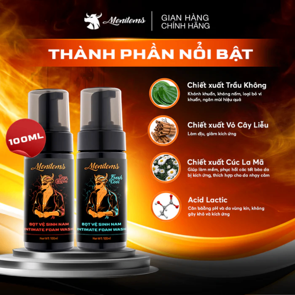 Bọt vệ sinh nam Menitems Intimate Foam Wash 100ml làm sạch dịu nhẹ hỗ trợ loại bỏ mùi hôi