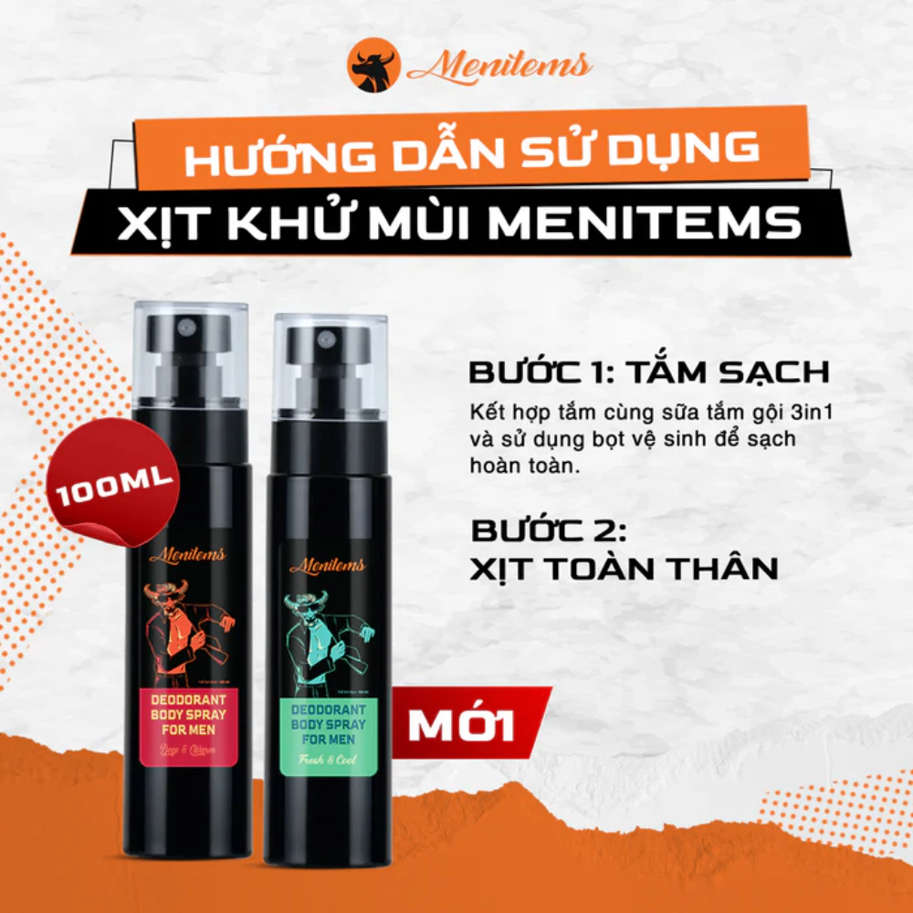 Xịt khử mùi Menitems Deodorant Body Spray For Men 100ml ngăn mồ hôi lưu hương lâu
