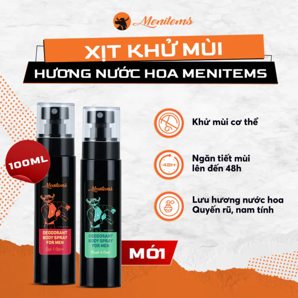 Xịt khử mùi Menitems Deodorant Body Spray For Men 100ml ngăn mồ hôi lưu hương lâu
