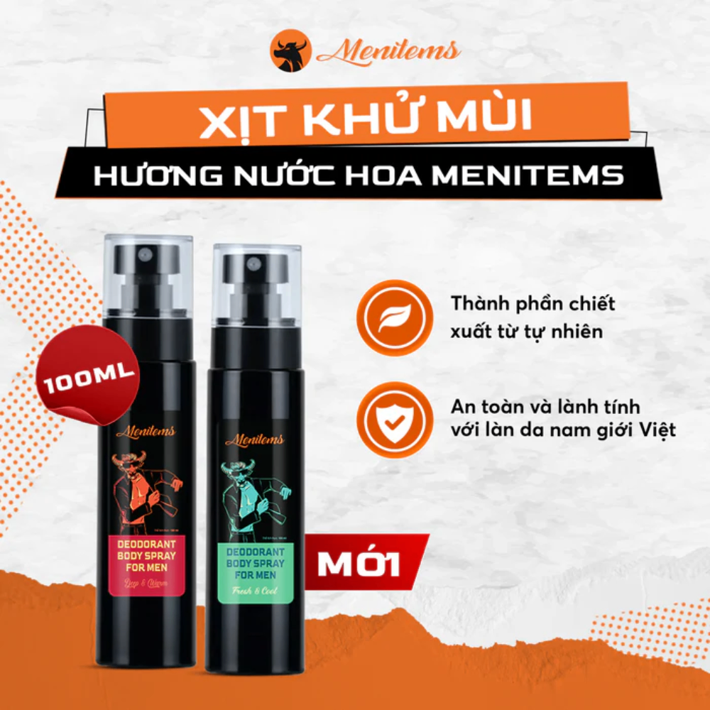 Xịt khử mùi Menitems Deodorant Body Spray For Men 100ml ngăn mồ hôi lưu hương lâu