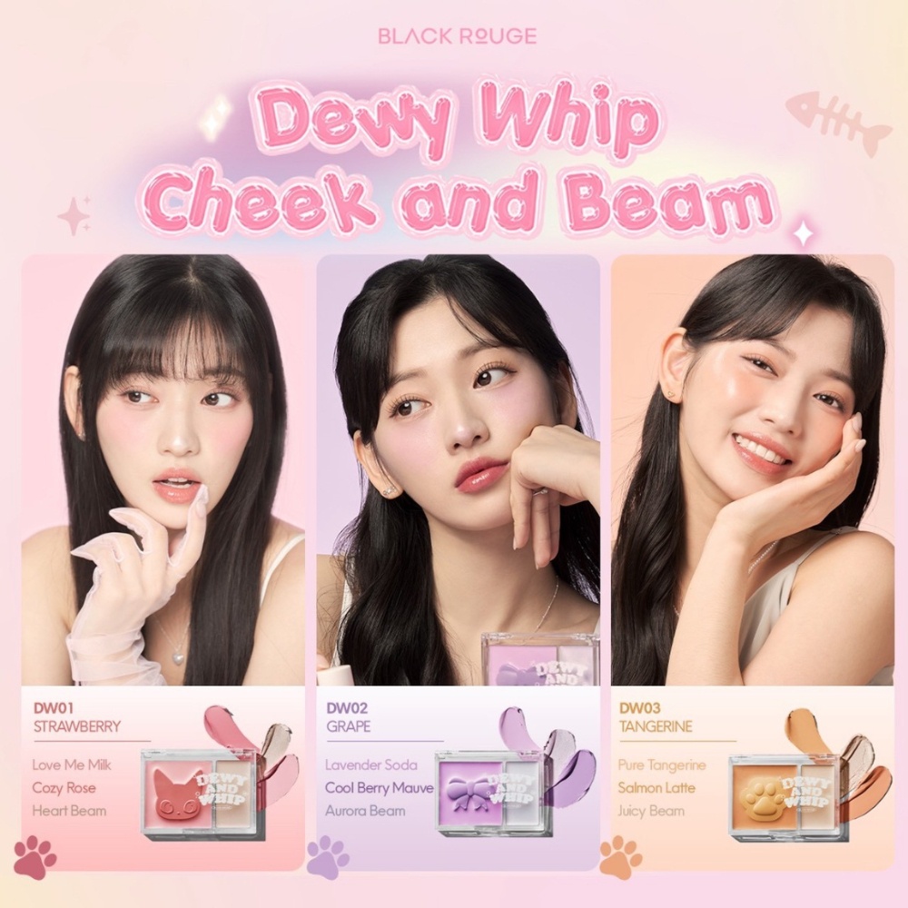 Má hồng kem kèm Highlight Black Rouge Dewy Whip Cheek And Beam 75.1g tông màu pastel màu sắc tự nhiên