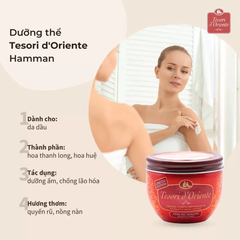Kem dưỡng thể hương nước hoa Tesori D'Oriente Body Cream 300ml lưu hương và cấp ẩm cho da