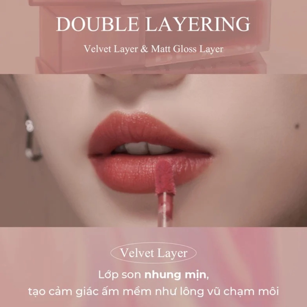 Son kem lì Black Rouge Double Layer Over Velvet 4g lớp finish lỳ căng bóng và ấm mượt