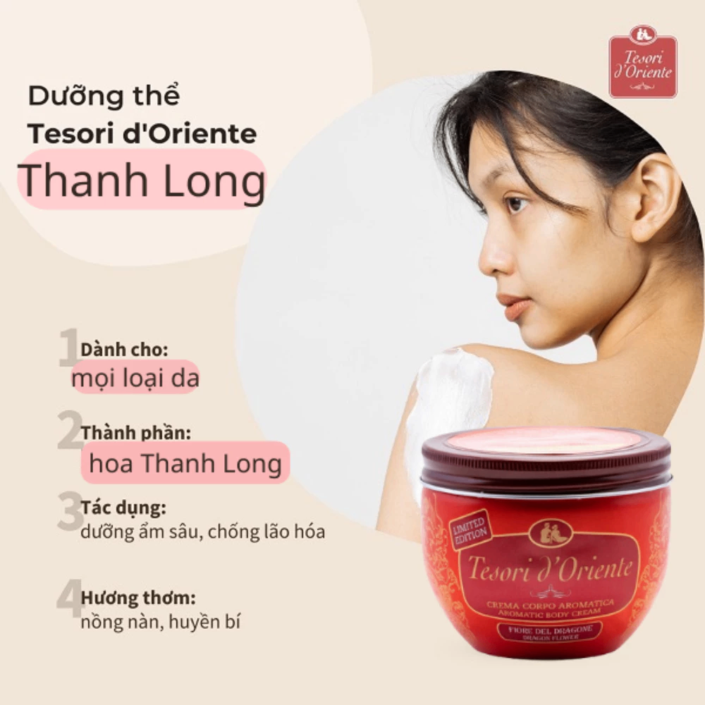 Kem dưỡng thể hương nước hoa Tesori D'Oriente Body Cream 300ml lưu hương và cấp ẩm cho da