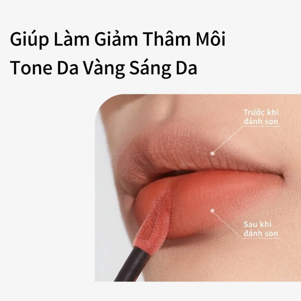 Son kem Mooekiss Velvet Lip Mud 3g chất son mịn lì lên màu chuẩn