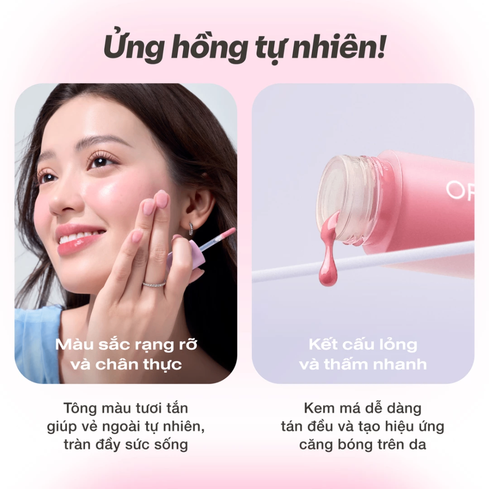 Má hồng dạng kem Ofelia Lolli Liquid Blush 4.3g nhẹ và lên màu đều, dễ dàng sử dụng