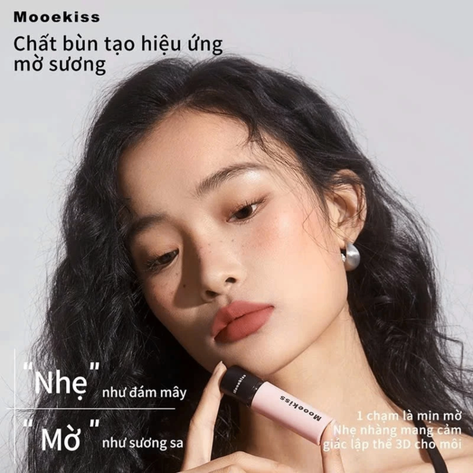 Son kem Mooekiss Velvet Lip Mud 3g chất son mịn lì lên màu chuẩn