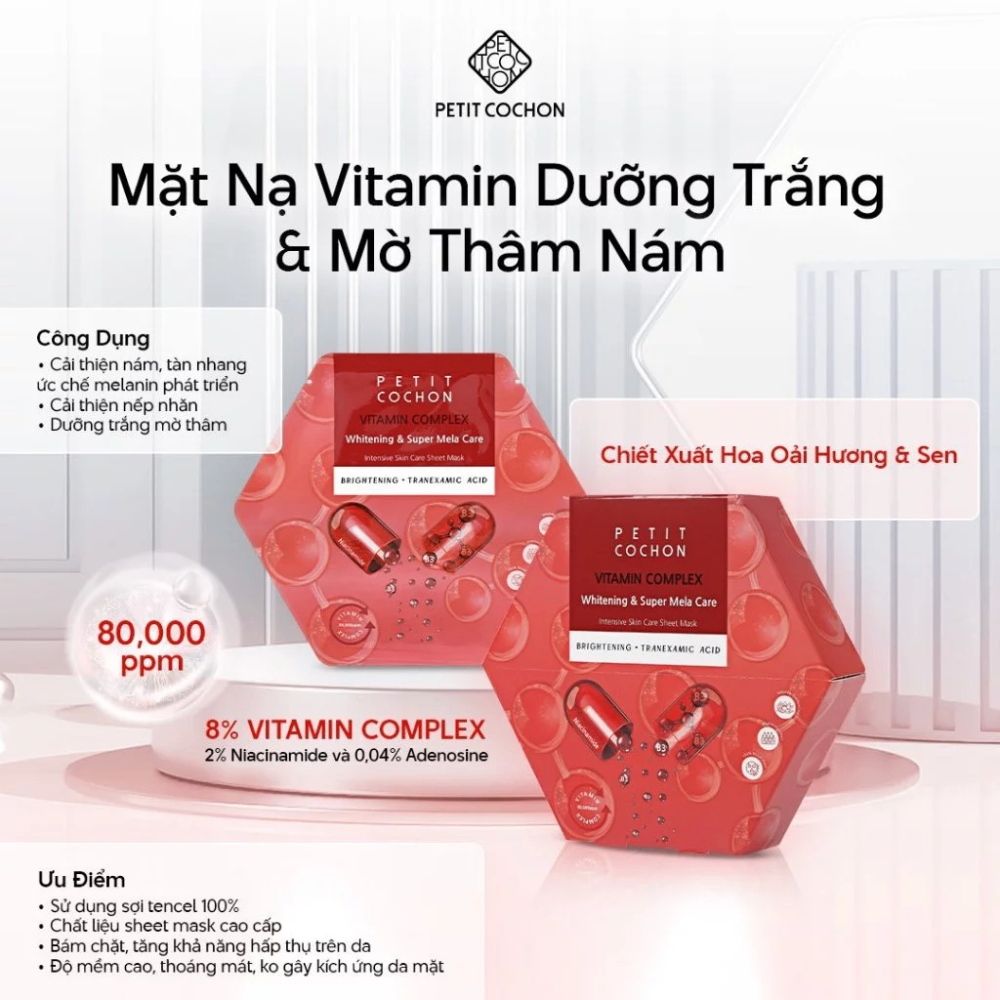 Mặt nạ Petit cochon Vitamin Complex Whitening 30ml dưỡng trắng cấp ẩm phù hợp mọi loại da