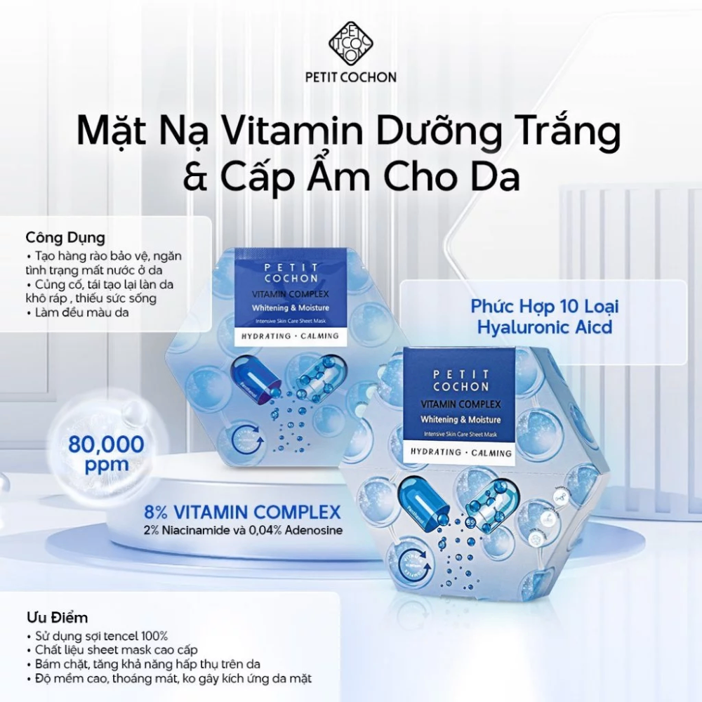 Mặt nạ Petit cochon Vitamin Complex Whitening 30ml dưỡng trắng cấp ẩm phù hợp mọi loại da