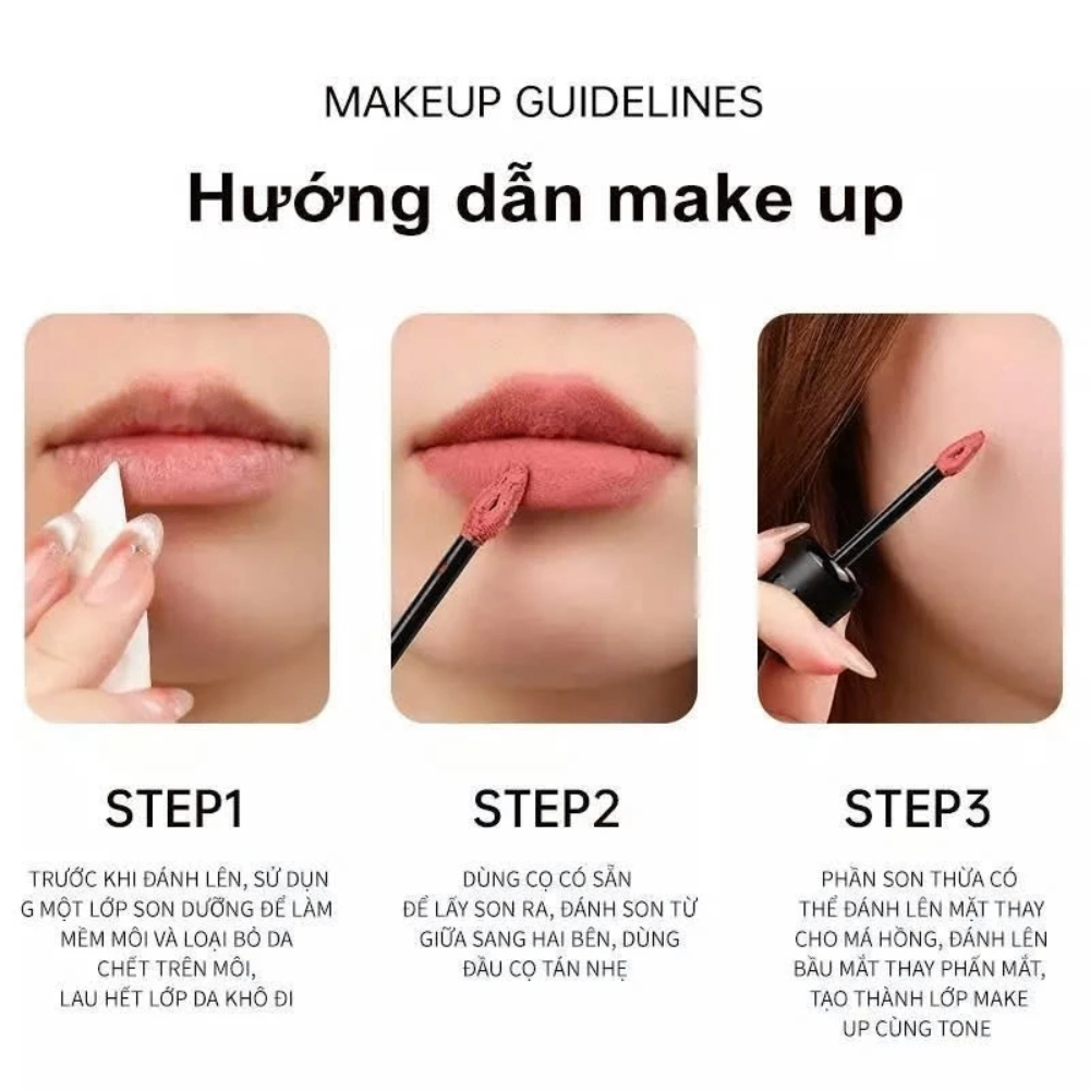 Son kem Mooekiss Velvet Lip Mud 3g chất son mịn lì lên màu chuẩn