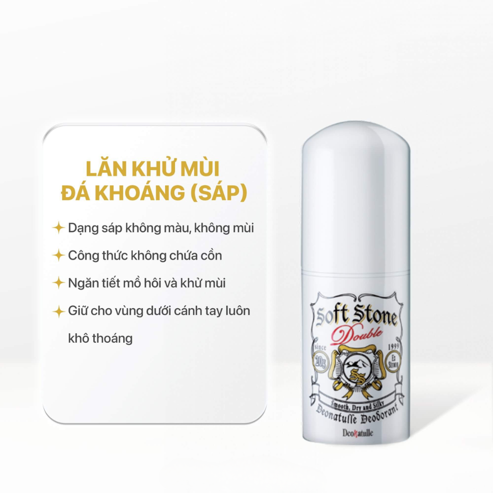 Lăn khử mùi đá khoáng nhật Deonatulle Soft Stone Double 20g giúp da sáng kiểm soát mùi