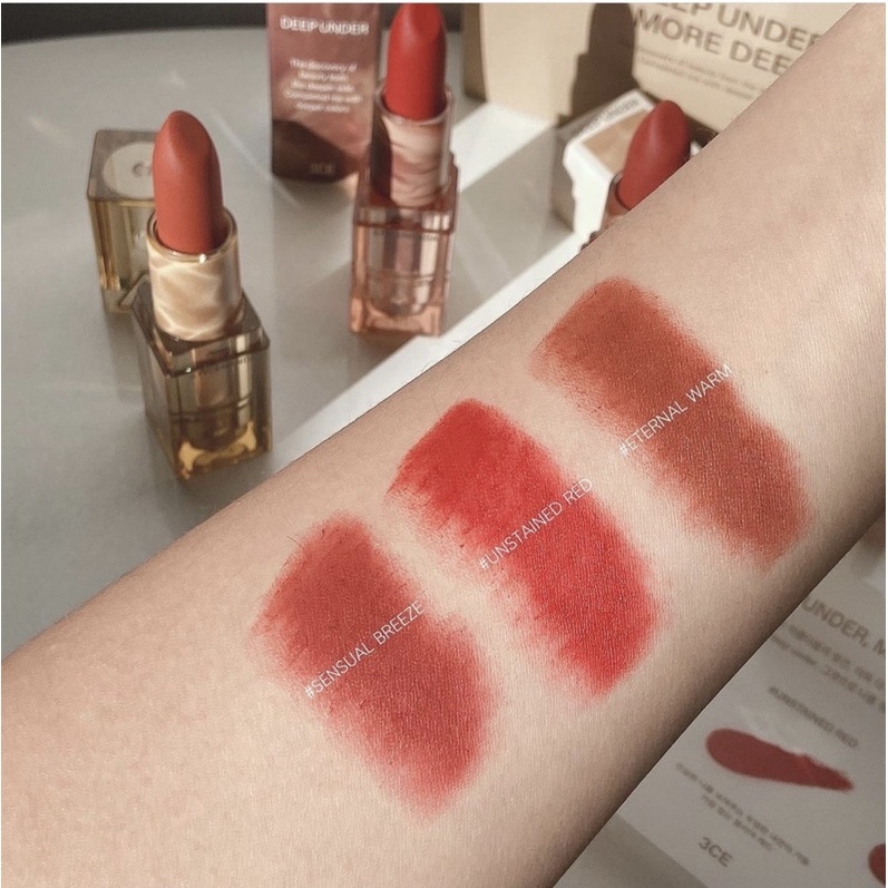 Son 3CE Soft Matte Lipstick - Version Deep Under More Deep 3.5g lên màu chuẩn chỉ với một lần chạm