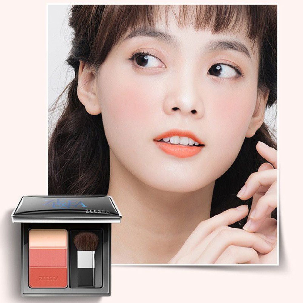 Phấn má hồng 3 ngăn kèm cọ Zeesea 3 Color Concealer Blusher 5g bảng màu xinh xắn chất phấn mịn