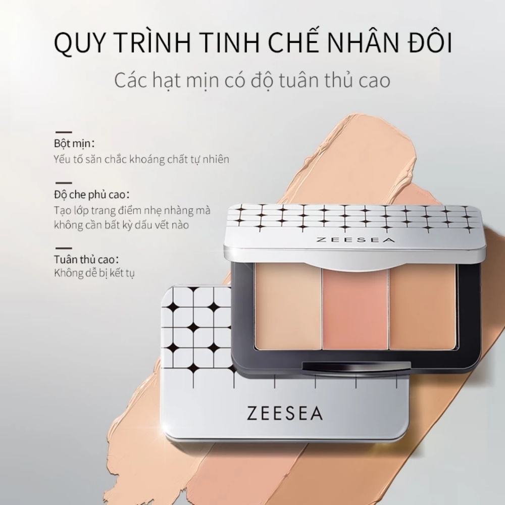 Bảng kem che khuyết điểm Zeesea 3 màu 5g không thấm nước lâu trôi