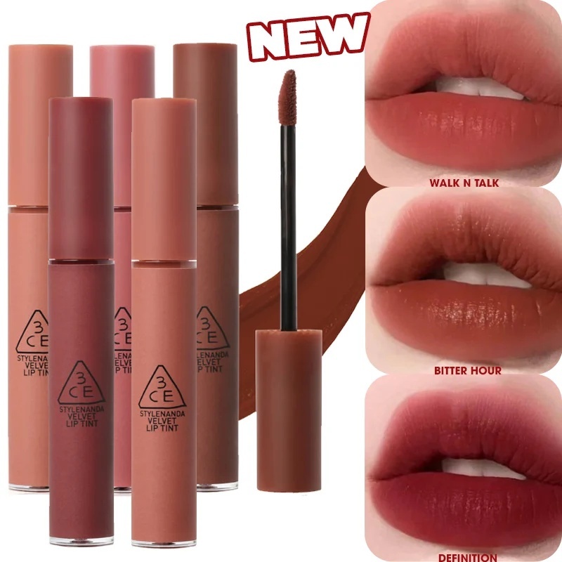 Son kem lì 3CE Velvet Lip Tint 4g lên môi cực mịn, chuẩn tone màu