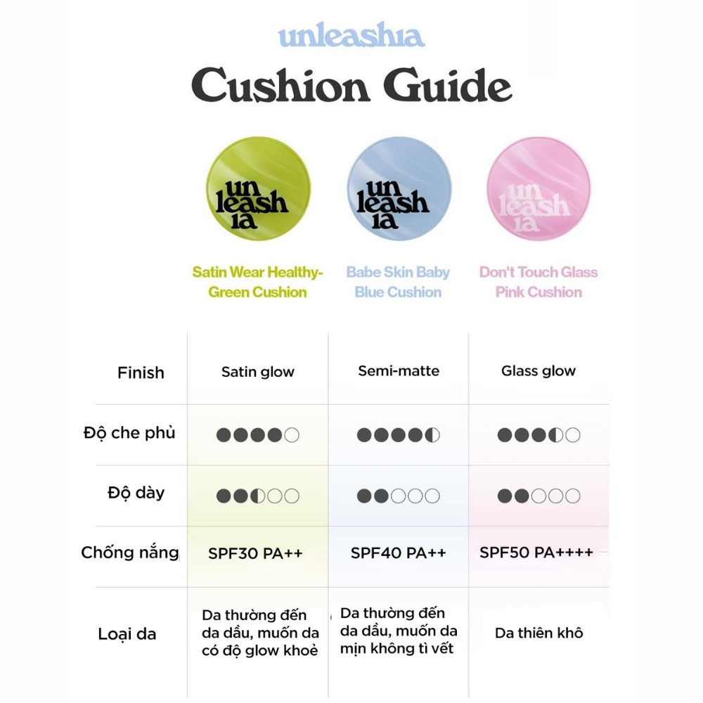 Cushion Unleashia Satin Wear Healthy-Green/ Don't Touch Glass Pink Cushion 15g kiềm dầu, che phủ tốt