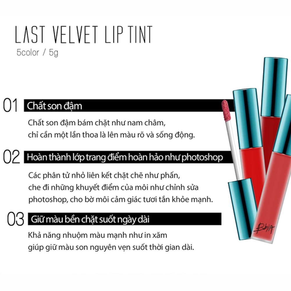 Son kem lì BBIA Last Velvet Lip Tint Version 1 5g lên môi mướt mịn bền màu