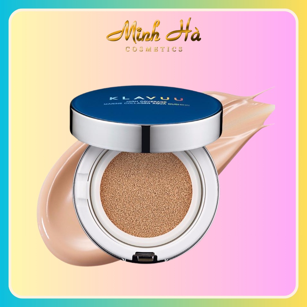 Phấn nước Klavuu Blue Pearlsation High Coverage Marine Collagen Aqua Cushion 12g giúp da ẩm mịn