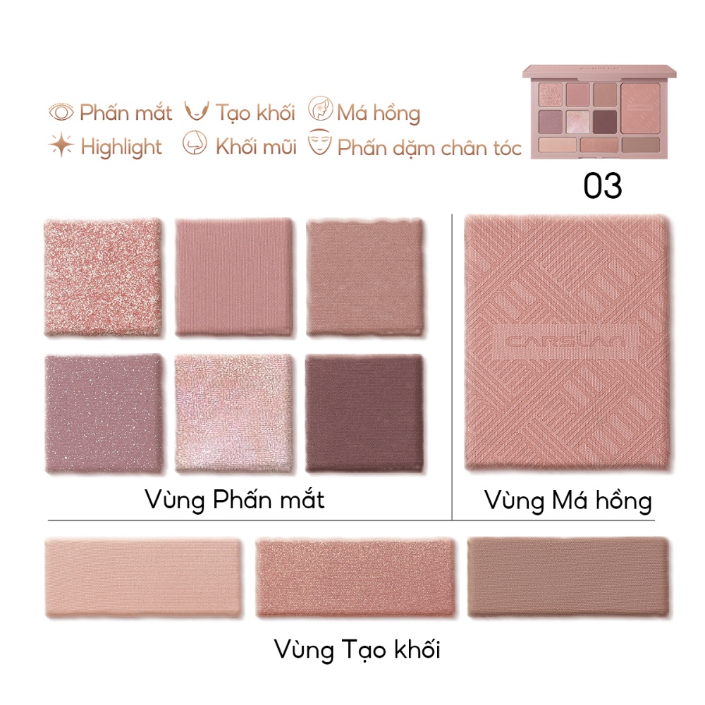 Bảng phấn 10 ô Carslan Silky Twinkle Comprehensive Palette 18g chất phấn mịn lì đa năng