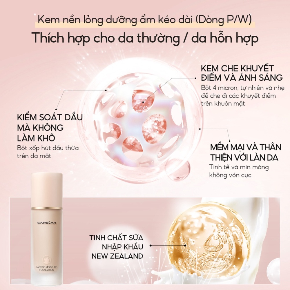 Kem nền trang điểm Carslan Lasting Moisture Foundation và Lasting Cover Foundation 30g dưỡng ẩm, lâu trôi
