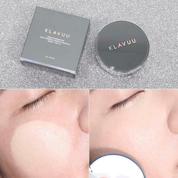 Phấn nước Klavuu Urban Pearlsation High Coverage Tension Cushion 15g kiềm dầu và làm lớp nền mịn đẹp